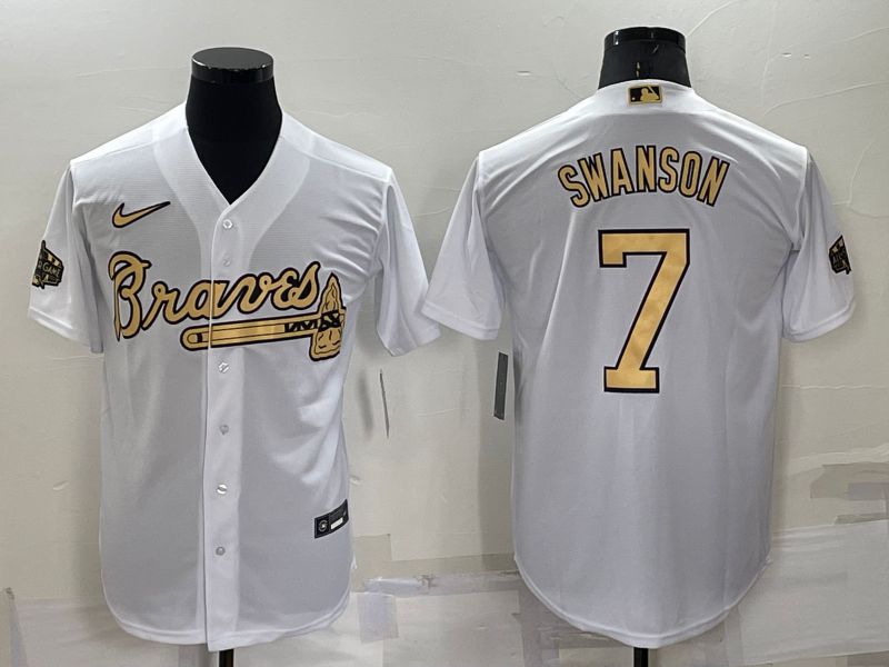 Men Atlanta Braves 7 Swanson White 2022 All Star Nike MLB Jersey